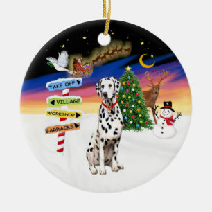 Weihnachtszeichen - Dalmatiner - roter Halsband Keramik Ornament