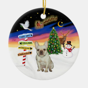 Weihnachtszeichen - Rehbrauner Französischer Bulld Keramik Ornament