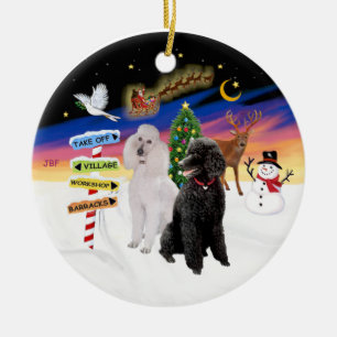 Weihnachtszeichen - Zwei Standardpudel (S/W) Keramikornament