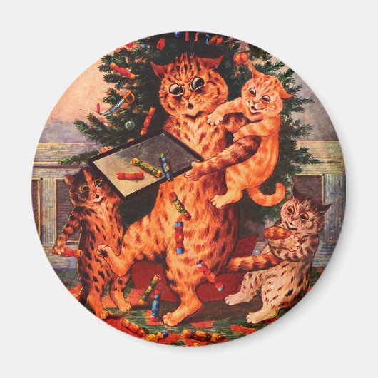 Weihnachtszeit Catland Louis Wain Round Magnet (Vorne)