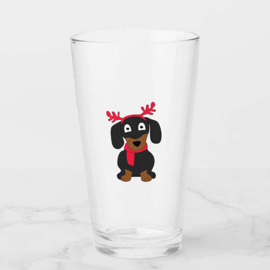 Weihnachtszeit-Dackel Glas (Vorderseite)