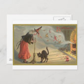 Weihnachtszeit, Hexe, Katze Feiertagspostkarte (Vorne/Hinten)