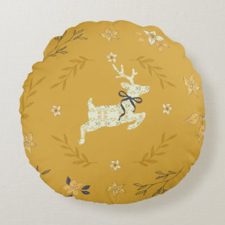 Weihnachtszeit Hirsch Gelbe Blumen Rundes Kissen