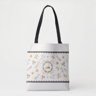 Weihnachtszeit Hirsch Gelbe Creme Blumen Blau Tasche