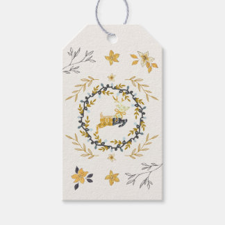 Weihnachtszeit Hirsch Gelbe Creme Blumen Geschenkk Geschenkanhänger