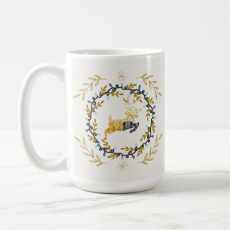 Weihnachtszeit Hirsch mit Kranz Gelbe Creme Kaffeetasse