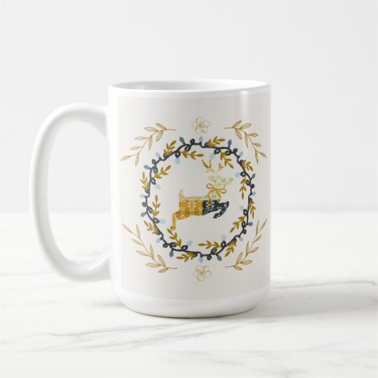 Weihnachtszeit Hirsch mit Kranz Gelbe Creme Kaffeetasse (Links)