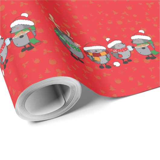 Weihnachtszeit-Igel Geschenkpapier (Rolleneckpunkt)