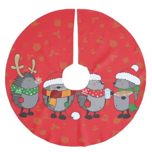 Weihnachtszeit-Igel Polyester Weihnachtsbaumdecke (Vorderseite)