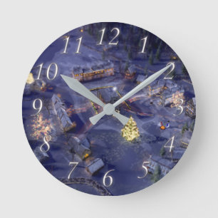 Weihnachtszeit im Bergdorf Runde Wanduhr