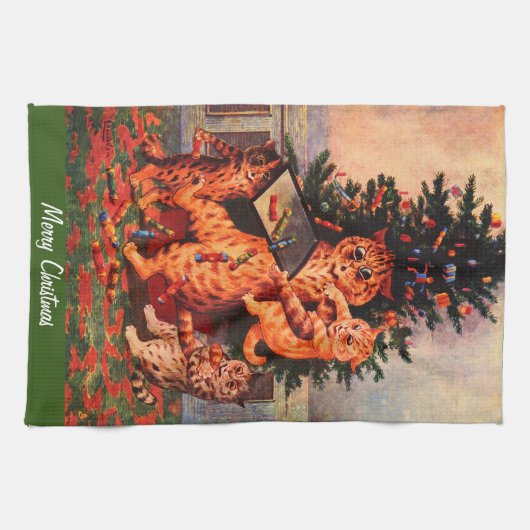 Weihnachtszeit in Catland Louis Wain Geschirrtuch (Horizontal)