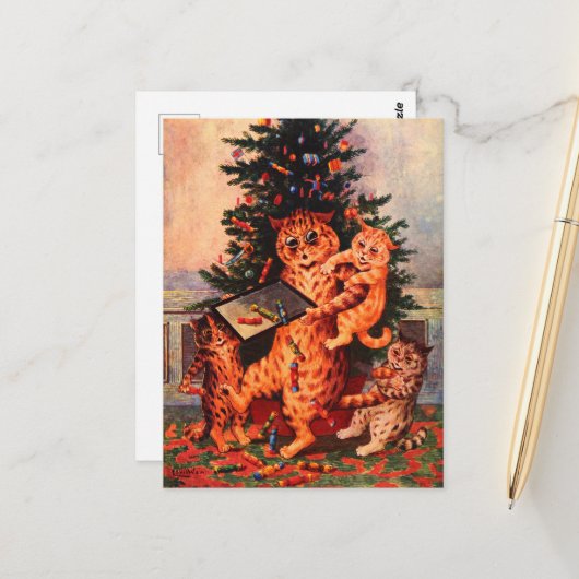 Weihnachtszeit in Catland Louis Wain Post Card Postkarte (Vorderseite/Rückseite Beispiel)