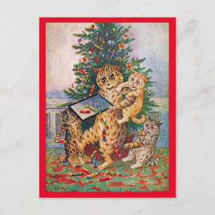 Weihnachtszeit in Catland, Louis Wain Postcard Postkarte
