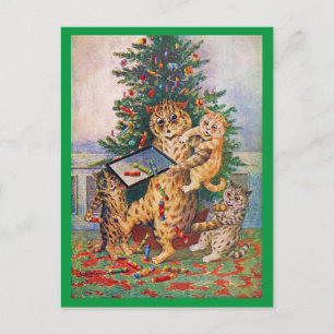 Weihnachtszeit in Catland, Louis Wain Postkarte