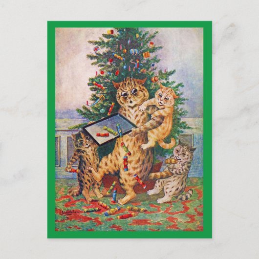 Weihnachtszeit in Catland, Louis Wain Postkarte (Vorderseite)