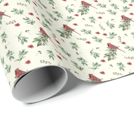 Weihnachtszeit-Kardinal mit Grün-Muster Geschenkpapier (Rolleneckpunkt)