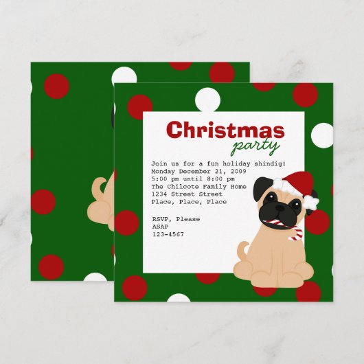 Weihnachtszeit-Mops Einladung (Vorne/Hinten)