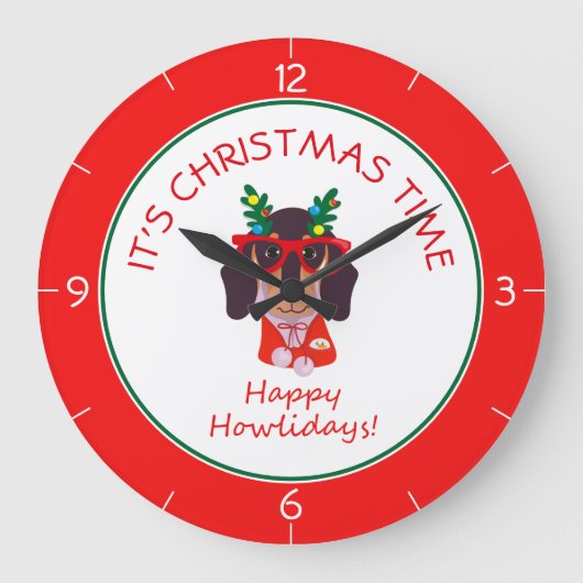 Weihnachtszeit Niedlicher Hund Urlaub Wohngestaltu Große Wanduhr (Vorderseite)