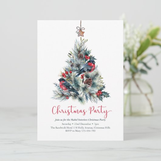 Weihnachtszeit-Party Einladung| Vogelbaum Einladung (Stehend Vorderseite)