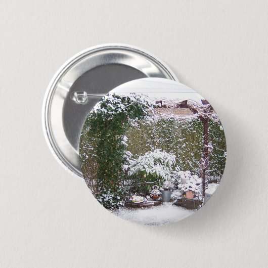 Weihnachtszeit, Schnee im Garten Button (Vorne & Hinten)