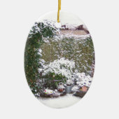 Weihnachtszeit, Schnee im Garten Keramikornament (Vorne)