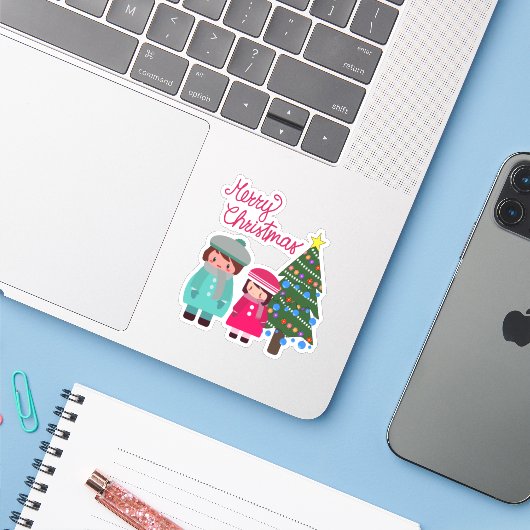 Weihnachtszeit Single Aufkleber (Laptop mit iPhone)