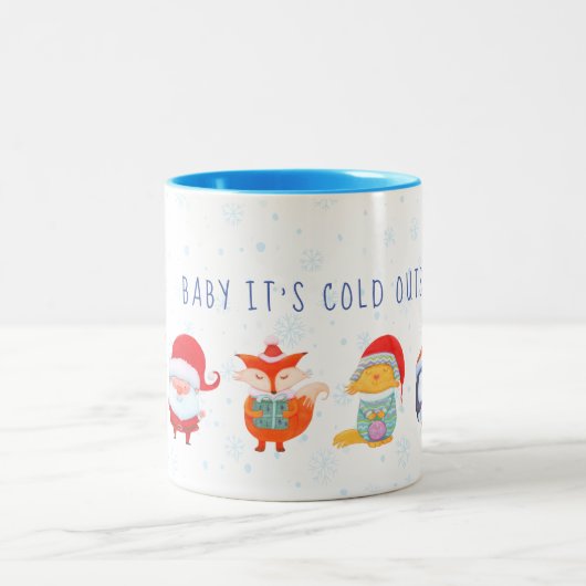 Weihnachtszeit-Tasse mit süße Tier-Freunden Zweifarbige Tasse (Mittel)