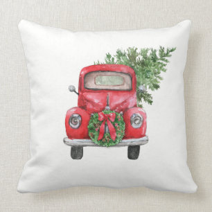 Weihnachtszeit Vintage roter LKW mit Baum Kissen