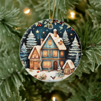 Weihnachtszeit, vintage Urlaubsszene, Keramik Ornament