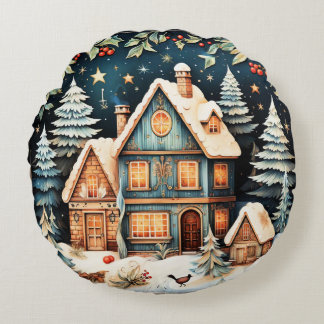 Weihnachtszeit, vintage Weihnachtsszene, Rundes Kissen