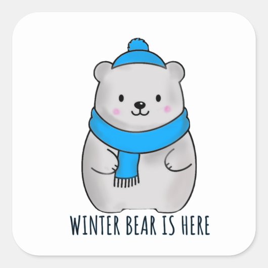 Weihnachtszeit Winterbär Quadratischer Aufkleber (Vorderseite)