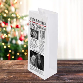 Weihnachtszeitung Foto Typografie Geschenktüte Für Weinflaschen
