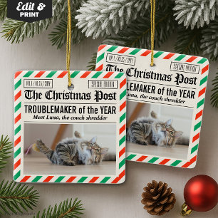 Weihnachtszeitung 'Katze des Jahres Störenfried' Keramikornament