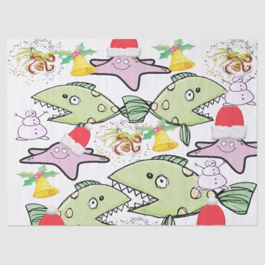 Weihnachtszettel Haifisch Schneemann Seidenpapier (Vorderseite)