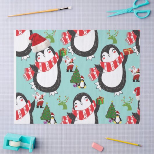 Weihnachtszettel, Pinguin Seidenpapier (Basteln)
