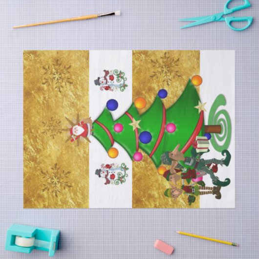 Weihnachtszettel Santa Elf Snowman Seidenpapier (Basteln)