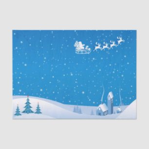 Weihnachtszettel/Weihnachtsmann und Schlitten Seidenpapier