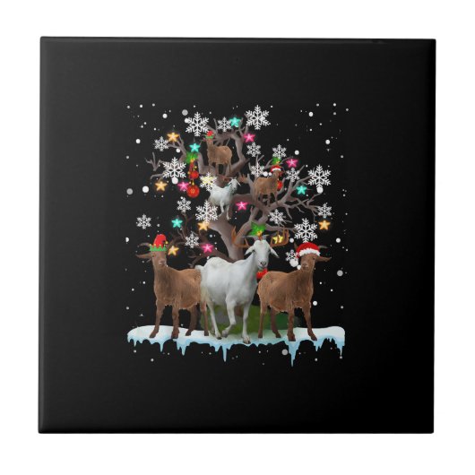 Weihnachtsziege auf Baum Santa Goat Lover Fliese (Vorderseite)