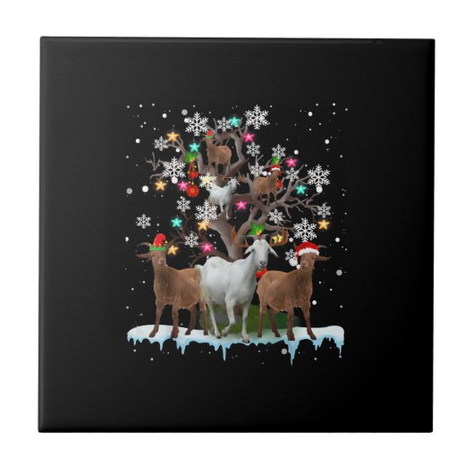 Weihnachtsziege auf Baum Santa Goat Lover Fliese (Vorderseite)