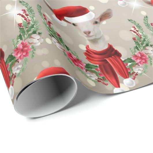 Weihnachtsziege Kind 2 in Weihnachtsmannmütze und Geschenkpapier (Rolleneckpunkt)