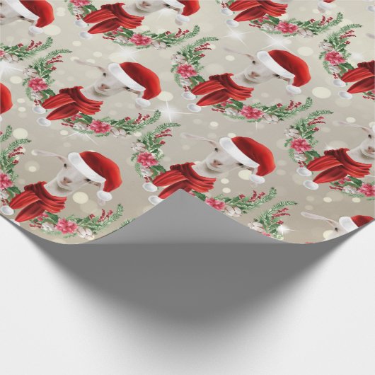 Weihnachtsziege Kind in Weihnachtsmannmütze und Sc Geschenkpapier (Ecke)
