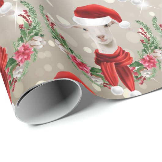 Weihnachtsziege Kind in Weihnachtsmannmütze und Sc Geschenkpapier (Rolleneckpunkt)
