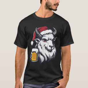 Weihnachtsziege mit Bier-Comic T-Shirt