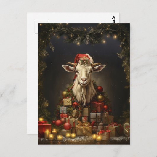 Weihnachtsziege Santa Claus Postkarte (Vorne/Hinten)