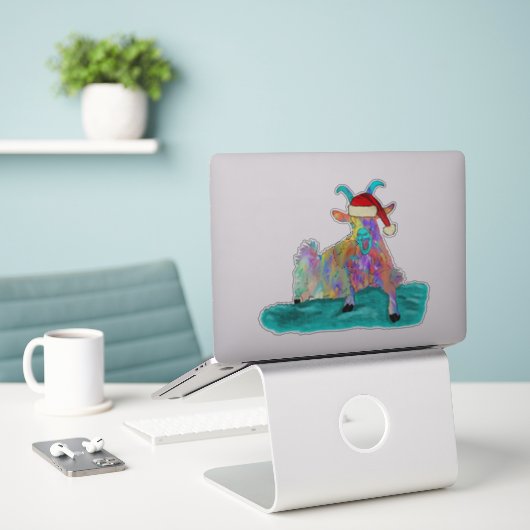 Weihnachtsziege schreiend farbenfroh aufkleber (Laptop auf Schreibtisch)