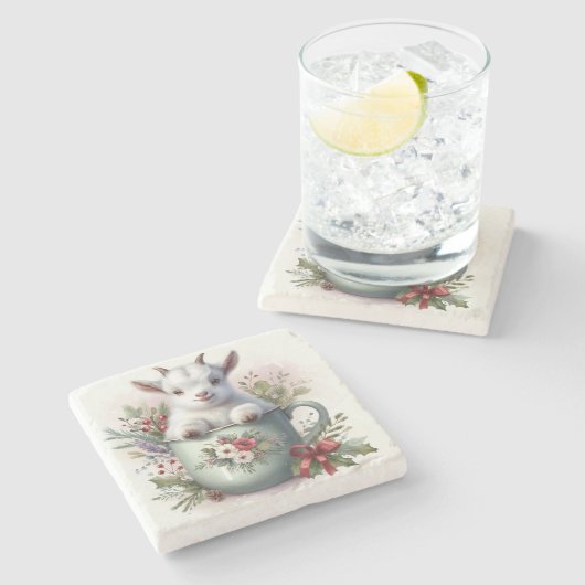 Weihnachtsziege Steinuntersetzer (Seitenansicht)