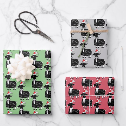 Weihnachtsziegen Geschenkpapier Set (Vorderseite)
