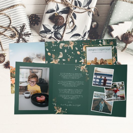 Weihnachtszitrus Botanical Florals | 7 FOTO Dreifach Gefaltete Einladung