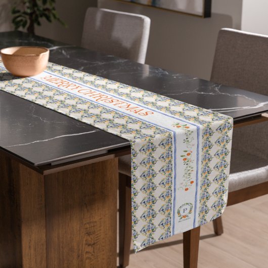 Weihnachtszitrus Botanical Florals | Monogramm Kurzer Tischläufer