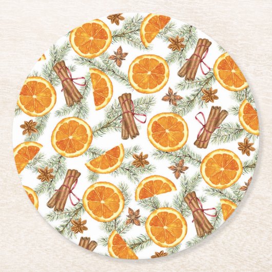 Weihnachtszitrus Orange und Gewürz Runder Pappuntersetzer (Vorderseite)